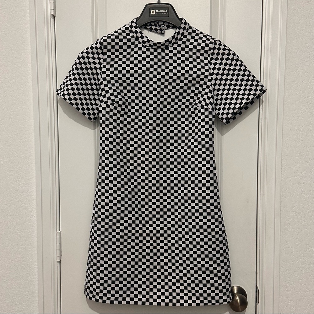 Checkered Black & White Open-Back Mini Dress Zara XS